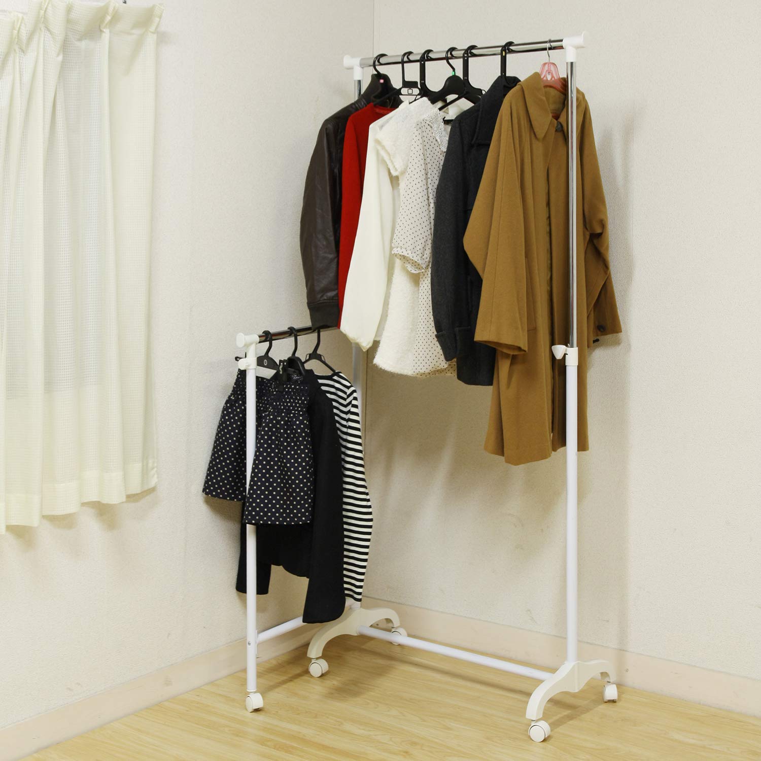 Amazon｜不二貿易 ハンガーラック 高さ伸縮パイプハンガーラック 3WAY